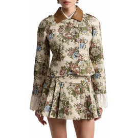Avec Les Filles Avec Les Filles Shrunken Floral Tapestry Blazer with Faux Leather Collar
