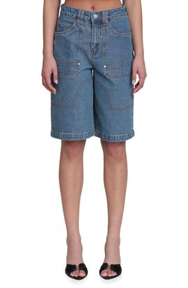 Avec Les Filles Avec Les Filles Stretch Denim Wide Leg Bermuda Shorts