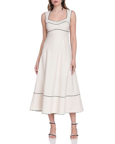 Avec Les Filles Avec Les Filles Stretch Linen Blend Contrast Piping Midi Dress