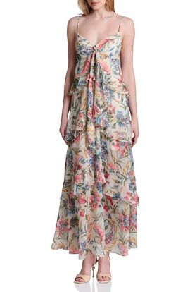 Avec Les Filles Avec Les Filles Tie Front Ruffle Maxi Dress