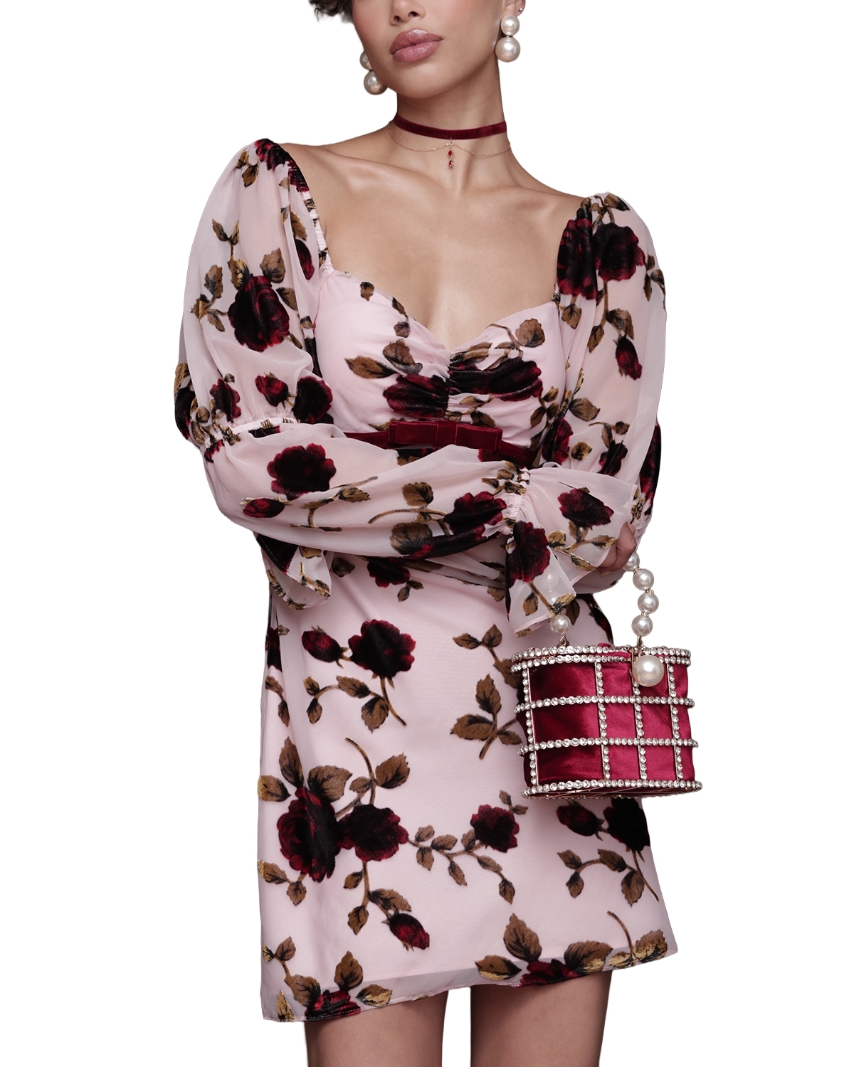 Avec Les Filles - Victorian Sleeve Floral Mini Dress