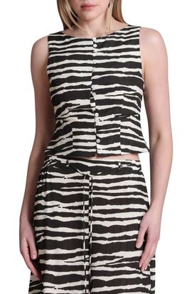 Avec Les Filles Avec Les Filles Zebra Print Boat Neck Button Front Tank 