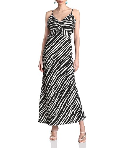 Avec Les Filles Avec Les Filles Zebra Print Braided Strap Ruffle Maxi Dress