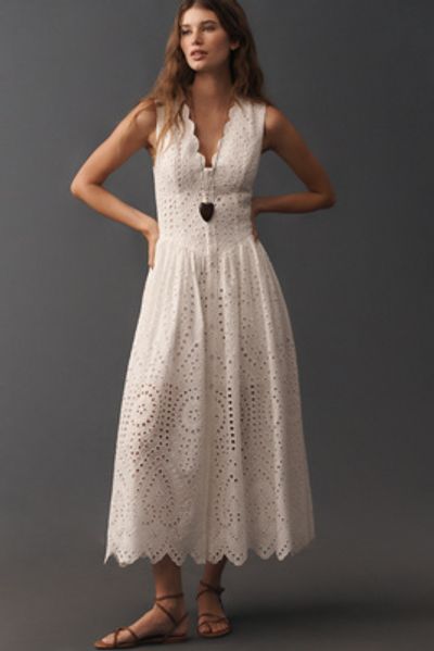 Avec Les Filles Cotton Eyelet Midi Dress