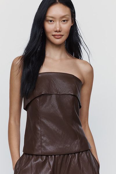 Avec Les Filles Faux Leather Strapless Top