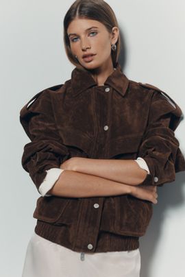 Avec Les Filles Faux Suede Utility Bomber Jacket