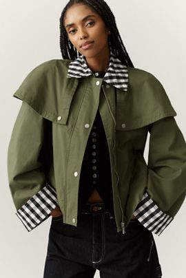 Avec Les Filles Gingham Trim Cape Jacket