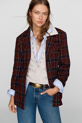 Avec Les Filles Plaid Waisted Blazer Jacket
