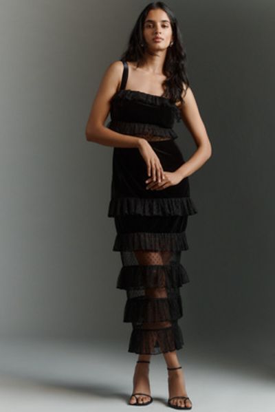 Avec Les Filles - Sheer Panel Tiered Midi Dress