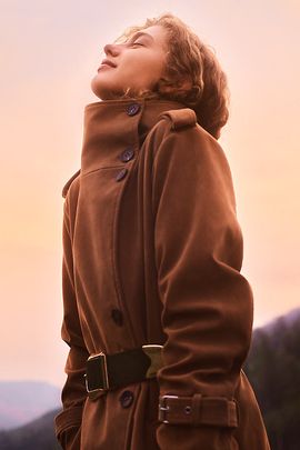 Avec Les Filles Suede Funnel-Neck Long Coat Jacket