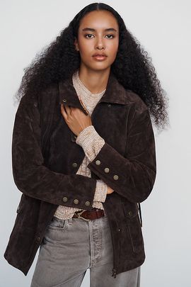 Avec Les Filles Suede Funnel Neck Jacket