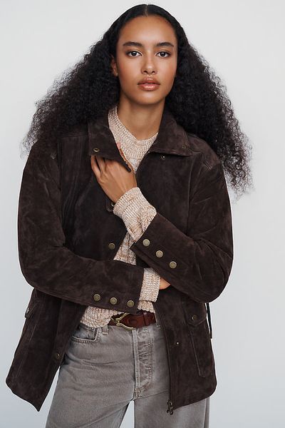 Avec Les Filles Suede Funnel Neck Jacket