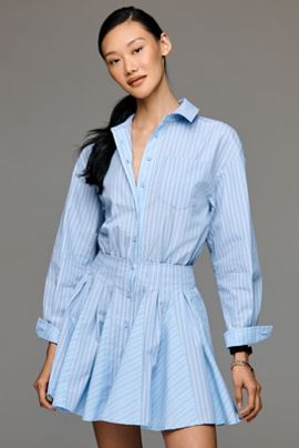 Avec Les Filles Waisted Long-Sleeve Shirtdress