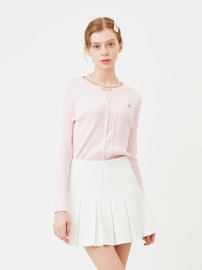 Aven Button Point Round Neck Knit Golf [Pink]