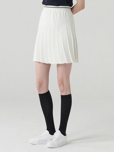 Aven Classic Knit Pleated Skirt [White]