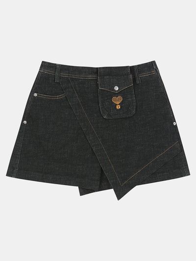 Aven Denim Wrap Shorts [Black]