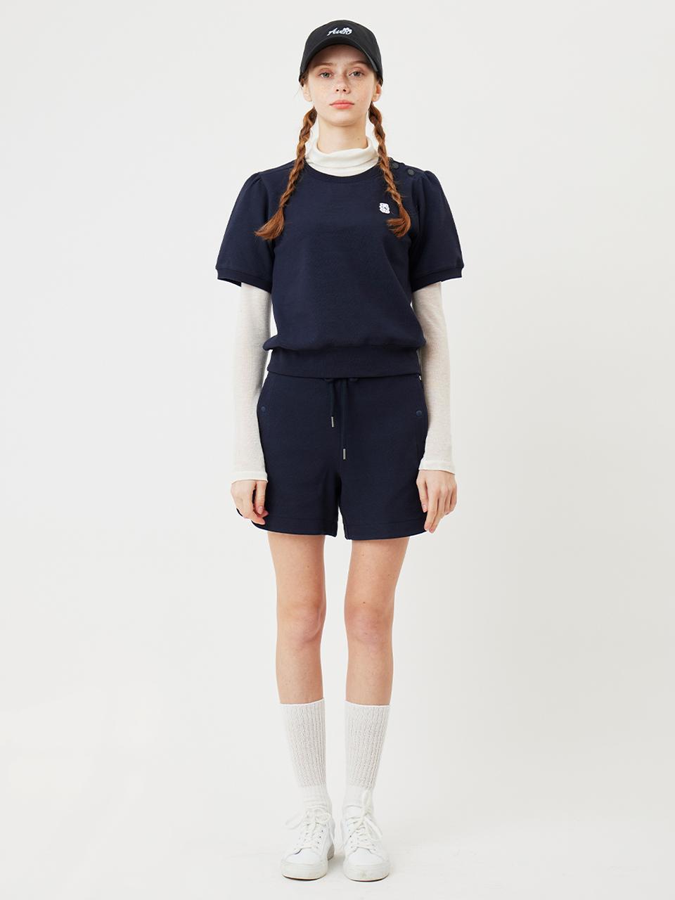 Aven Elastic Waistband Slit Sweatpants [Navy]