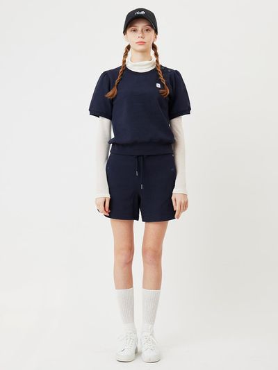 Aven Elastic Waistband Slit Sweatpants [Navy]