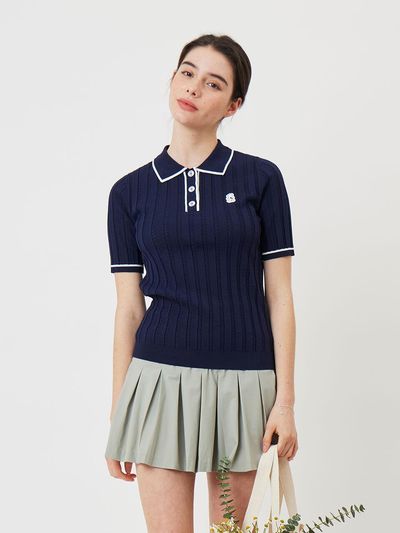 Aven EVENBEAR Half Knit Polo Shirt [Navy]