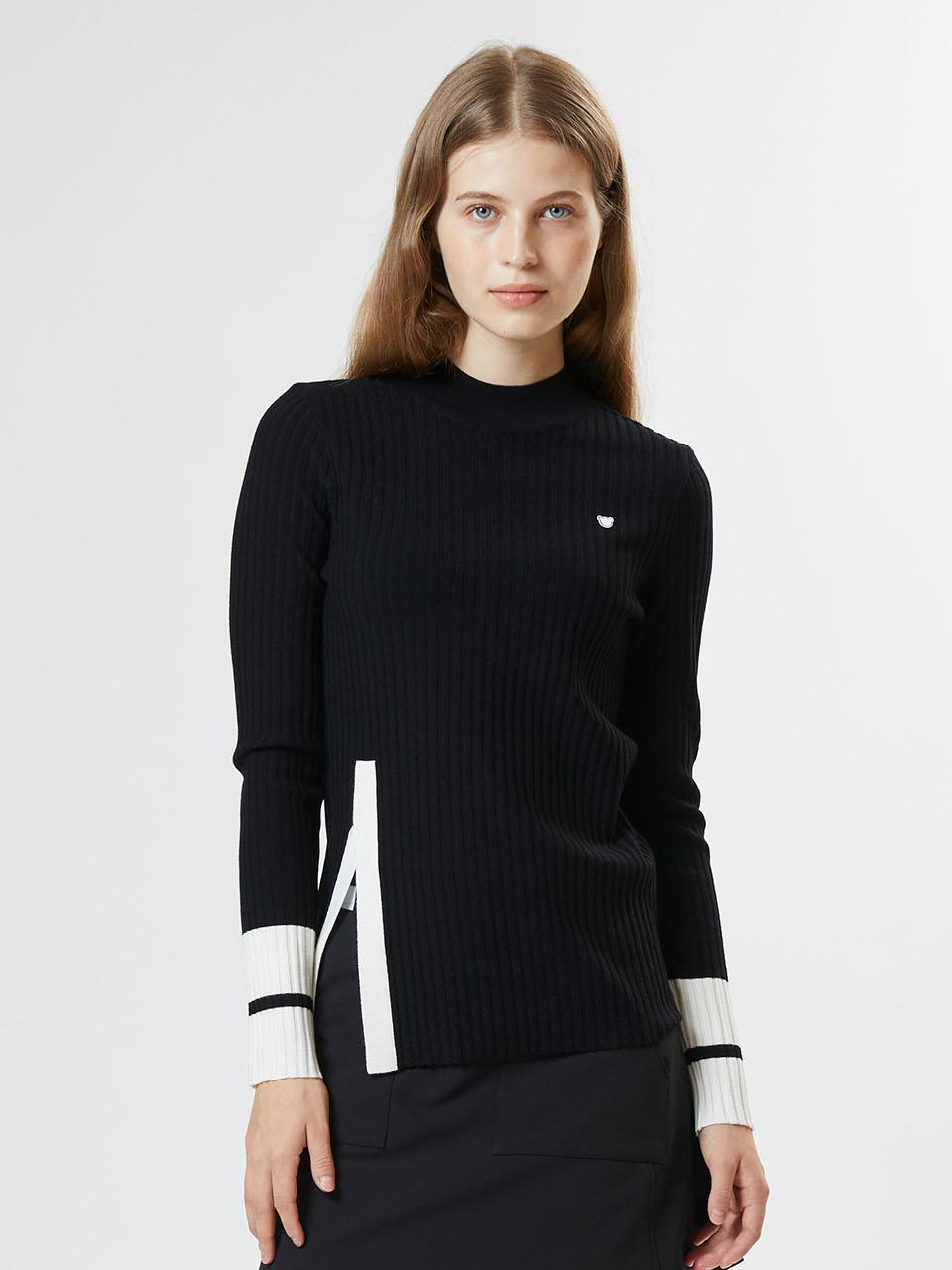 Aven Front Slit Knit Pullover [Black]