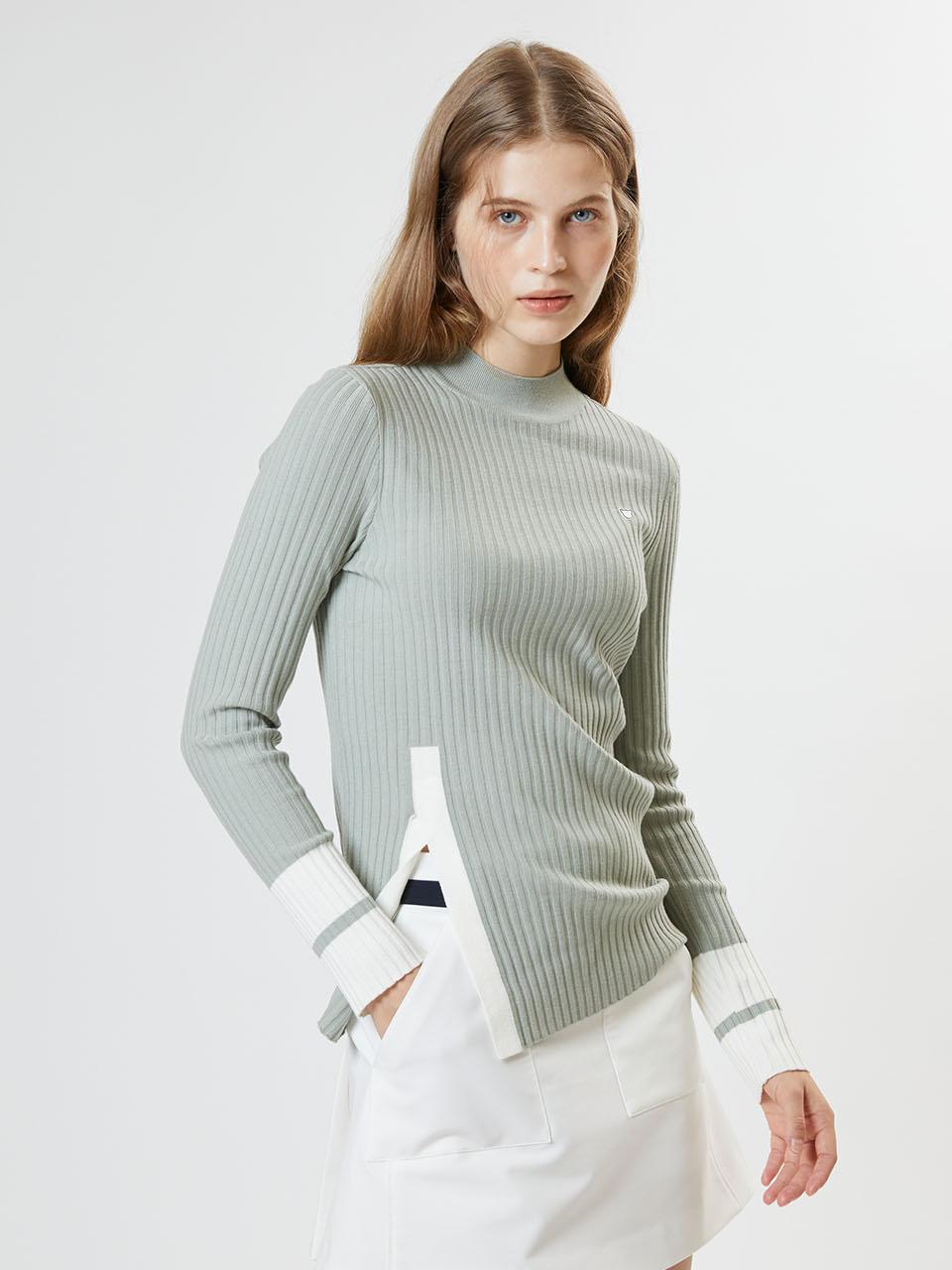 Aven Front Slit Knit Pullover [GREEN]