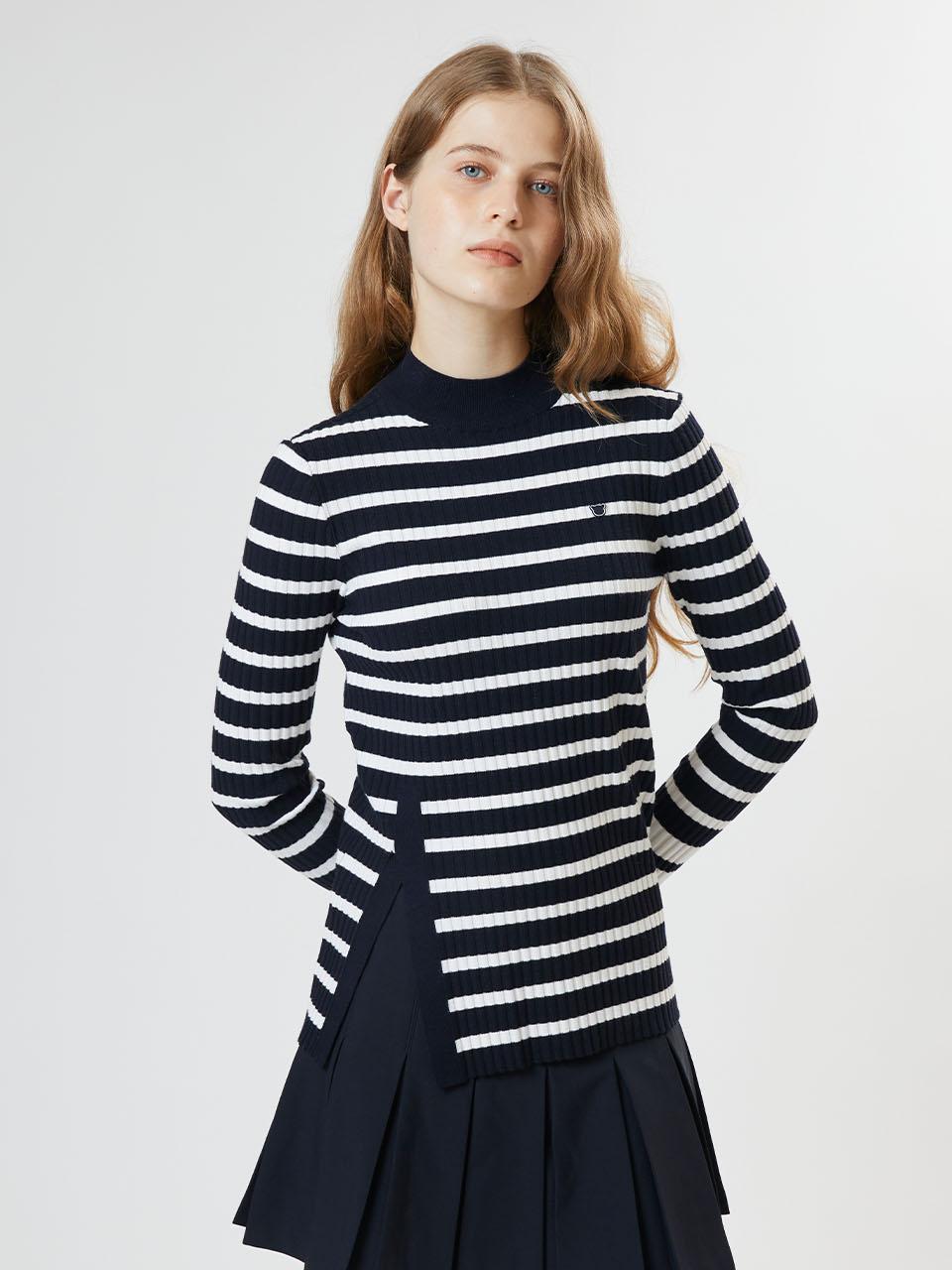 Aven Front Slit Knit Pullover [Navy]