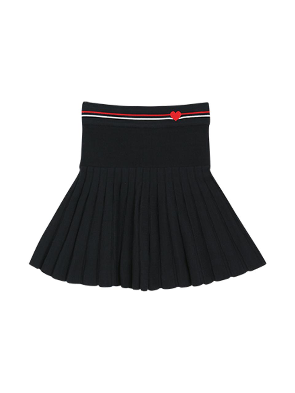 Aven Heart Pleated Knit Skirt [Navy]