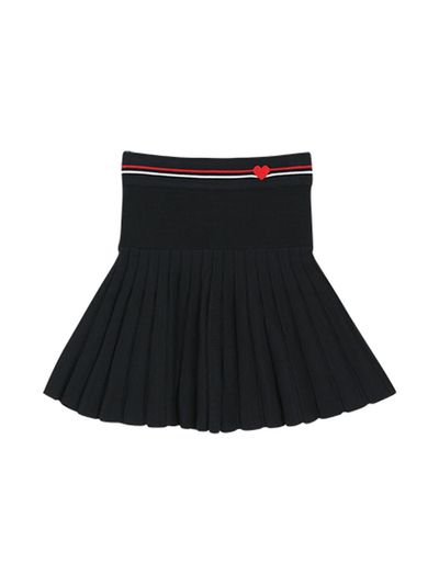 Aven Heart Pleated Knit Skirt [Navy]