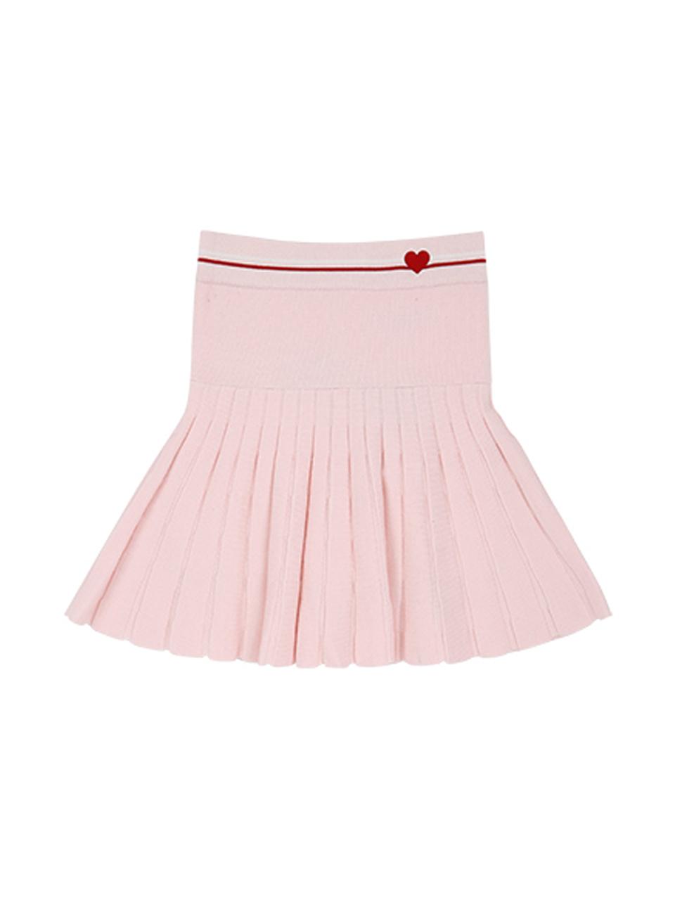 Aven Heart Pleated Knit Skirt [Pink]