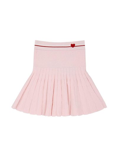 Aven Heart Pleated Knit Skirt [Pink]