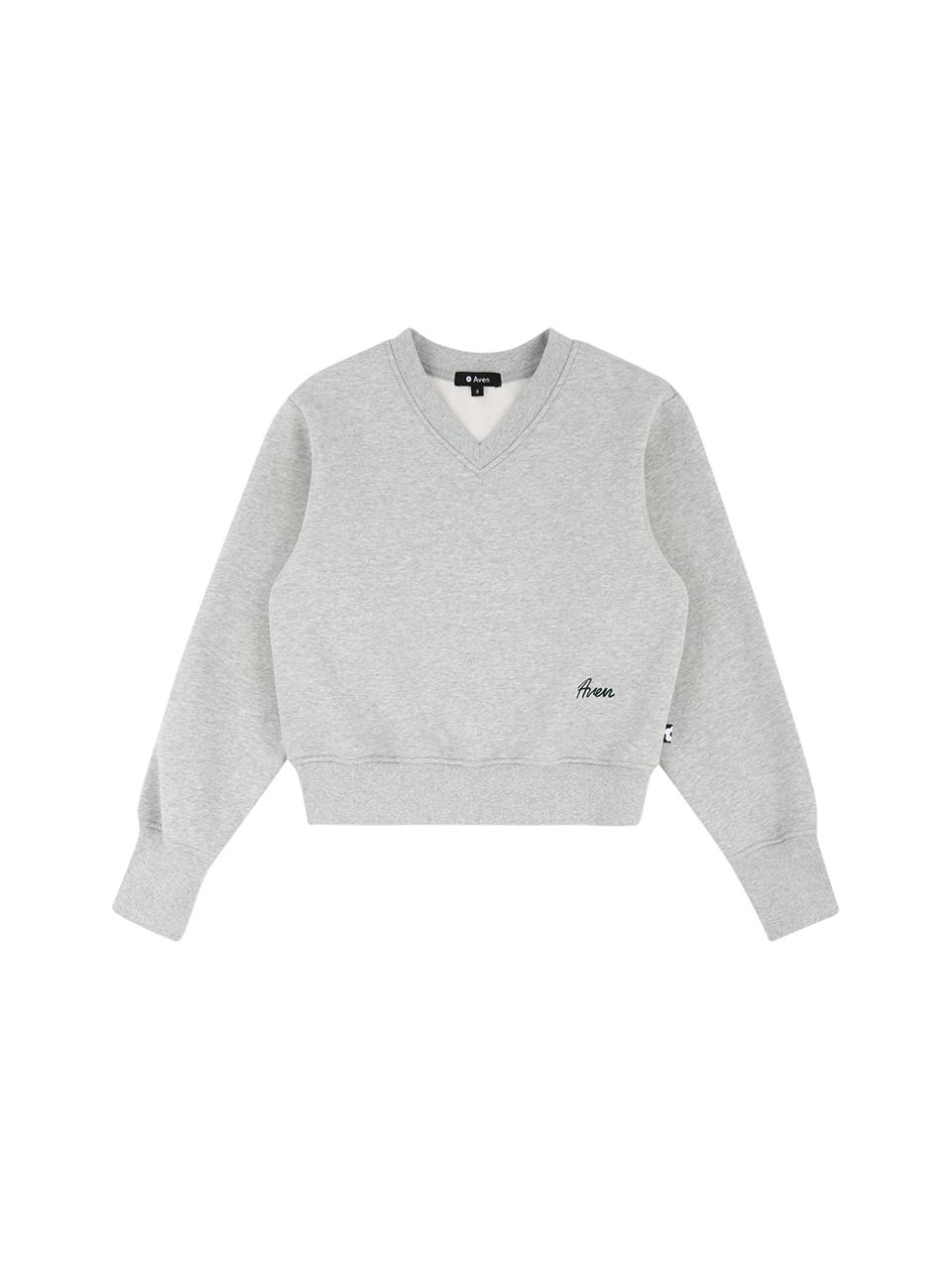 Aven V-neck semi-cropped sweatshirt [melange grey]