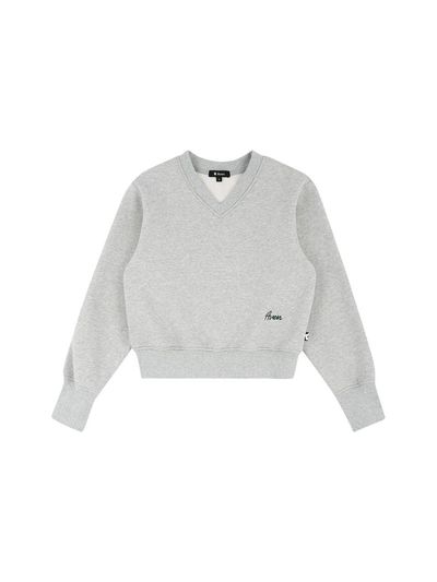 Aven V-neck semi-cropped sweatshirt [melange grey]