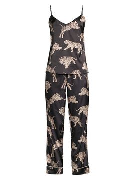 Averie Women's Sierra 2-Piece Tiger-Print Satin Pajama Set