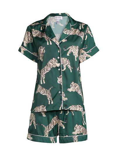 Averie Women's Two-Piece Tiger Print Shorts Pajama Set