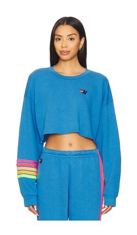 Aviator Nation Aviator Nation Rugby Stitch Relaxed Cropped Crew Sweatshirt