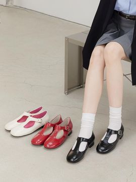 AVISPA Glan Square Toe T-Strap Loafer Flat Shoes (F426) [3colors]