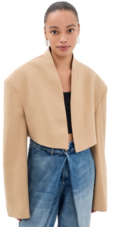 A.W.A.K.E. MODE A. W.A. K.E. MODE Cropped Tuxedo Jacket Camel