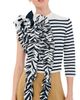A.W.A.K.E. MODE A. W.A. K.E. MODE Fitted Knit Top with Ruffles White/Navy Striped - 1
