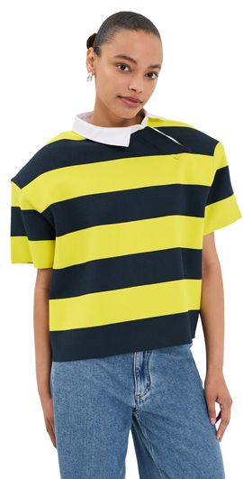 A.W.A.K.E. MODE A. W.A. K.E. MODE Knitted Rugby Top Yellow/Navy Striped