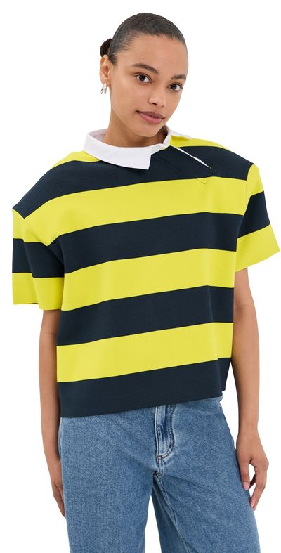 A.W.A.K.E. MODE A. W.A. K.E. MODE Knitted Rugby Top Yellow/Navy Striped