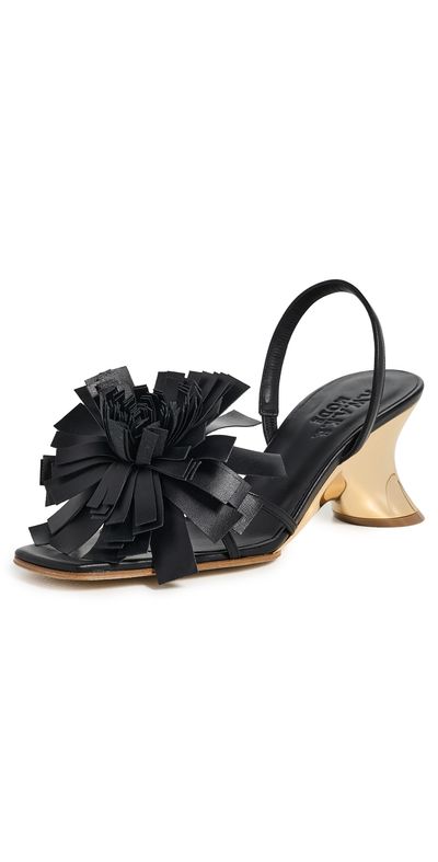 A.W.A.K.E. MODE A. W.A. K.E. MODE Linda Sandals with Pom-Poms Black/Silver/Gold