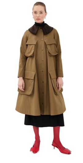 A.W.A.K.E. MODE A. W.A. K.E. MODE Long Flared Trench Coat Khaki Brown