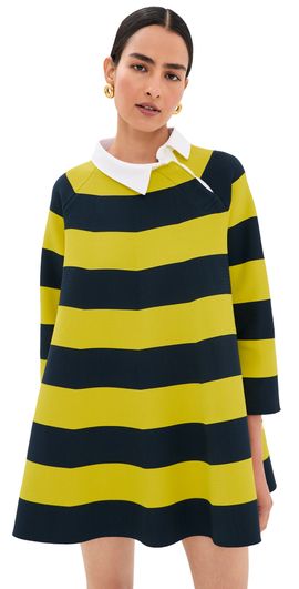 A.W.A.K.E. MODE A. W.A. K.E. MODE Striped Flared Knit Mini Dress Yellow/Navy Striped
