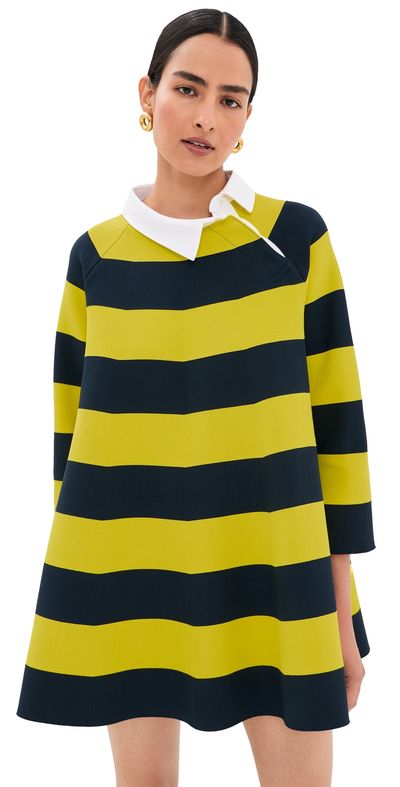 A.W.A.K.E. MODE A. W.A. K.E. MODE Striped Flared Knit Mini Dress Yellow/Navy Striped