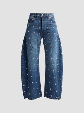 A.W.A.K.E. MODE A. W.A. K.E. MODE Women's Studded Barrel-Leg Jeans