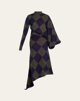 A.W.A.K.E. MODE Argyle Asymmetric Knit Dress