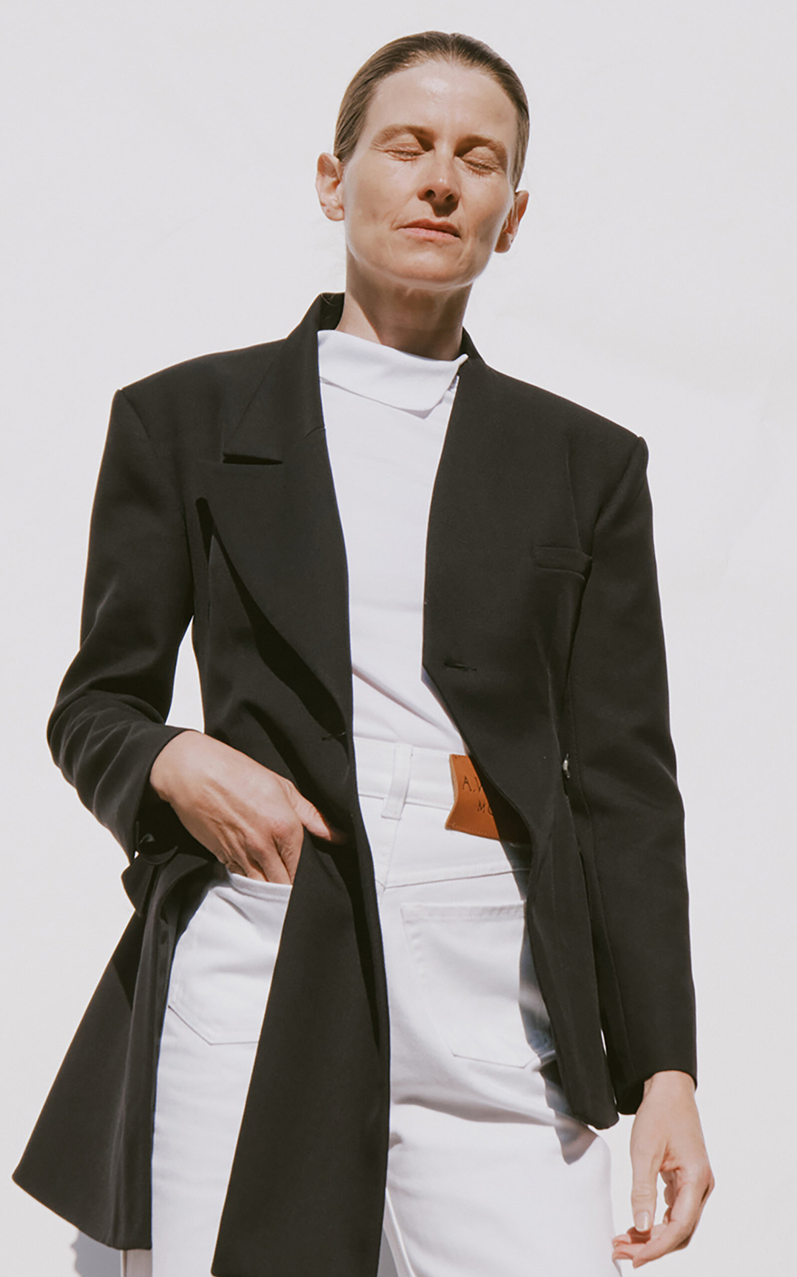A.W.A.K.E. MODE A.W.A.K.E. MODE Asymmetric CottonBlend VolumeContrast Blazer Black FR 34