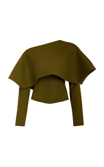 A.W.A.K.E. MODE A.W.A.K.E. MODE Asymmetric Wool Collar Knit Top Khaki FR 42