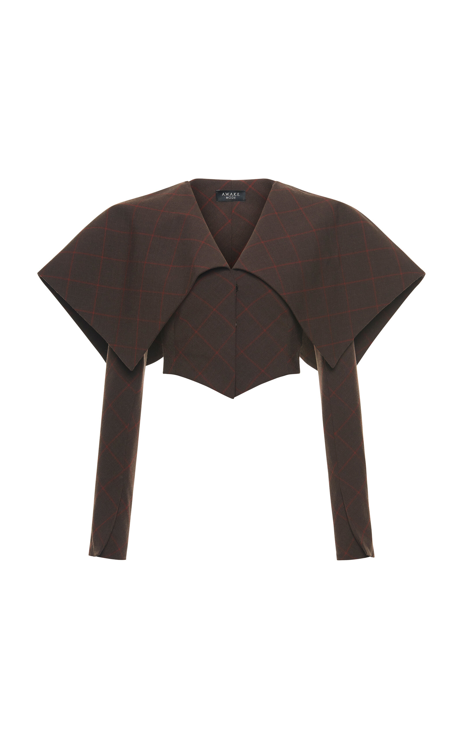 A.W.A.K.E. MODE A.W.A.K.E. MODE Collared Checked StretchWool Cropped Blazer