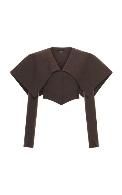 A.W.A.K.E. MODE A.W.A.K.E. MODE Collared Checked StretchWool Cropped Blazer